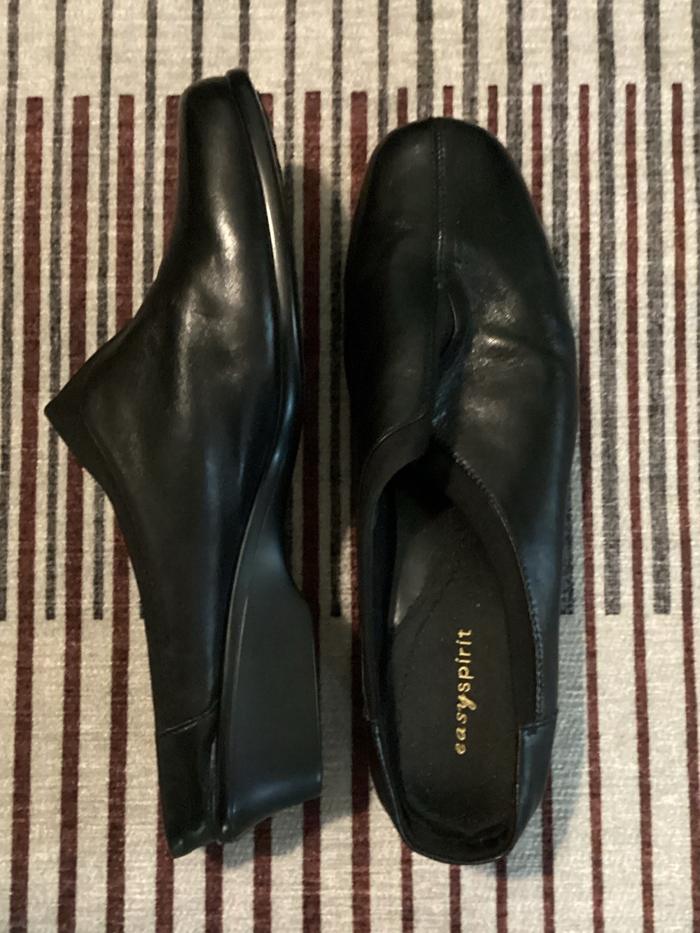 Easy Spirit Black Leather Low Wedge Slip-On Heels